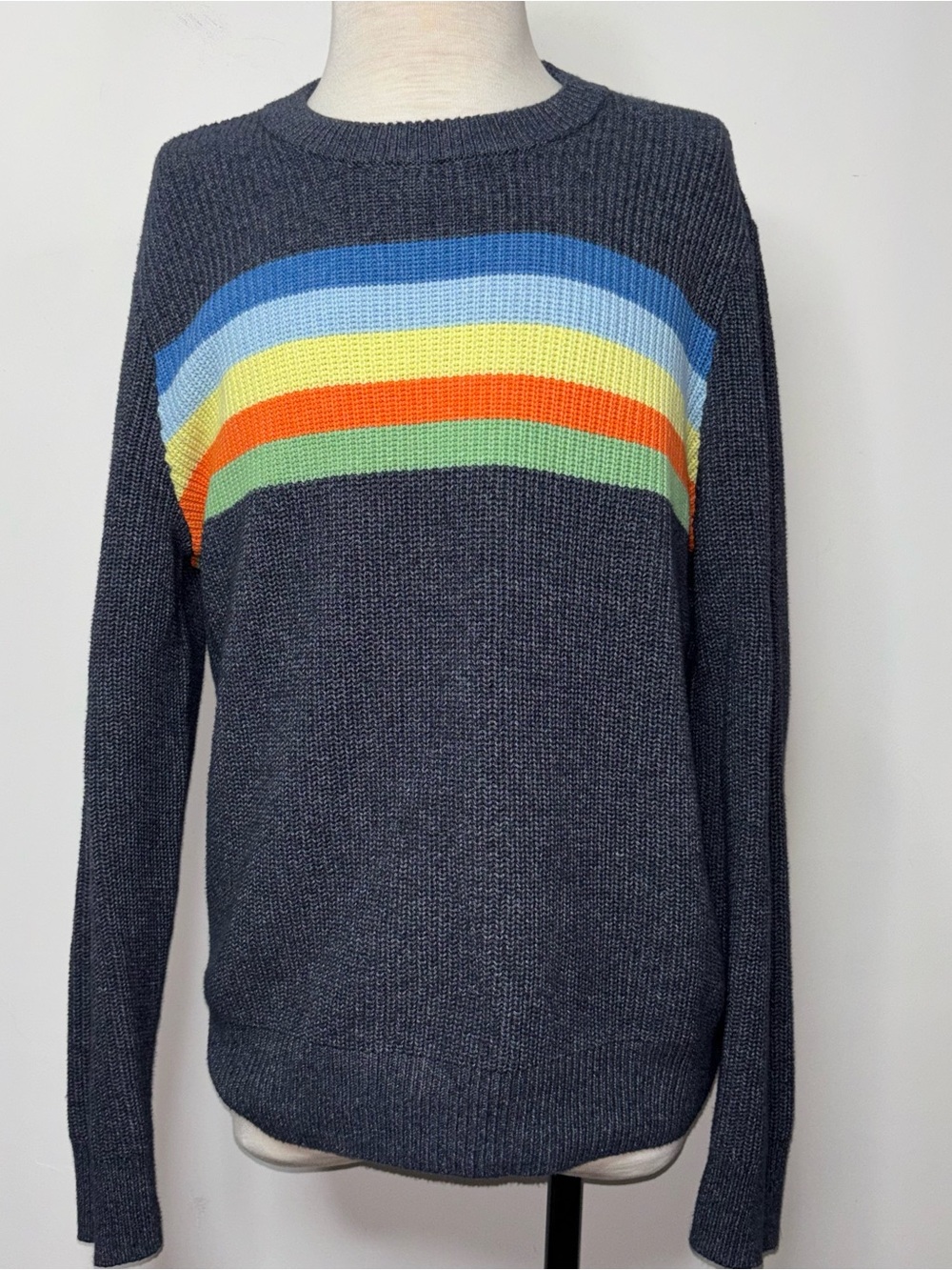 L.L. Bean Signature Shaker Stitch Sweater Retro Men's XL Stripe Cotton Knit Blue